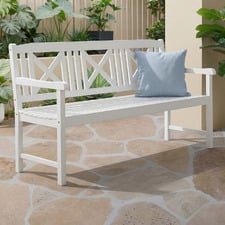 White Santa Cruz 3 Seater Acacia Wood Outdoor Bench