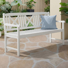 White Santa Cruz 3 Seater Acacia Wood Outdoor Bench
