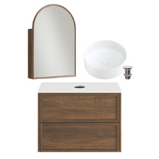 Cali 750mm Walnut Wall Hung Vanity with Basin & Shaving Cabinet Package