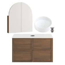 Cali 900mm Walnut Wall Hung Vanity with Basin & Shaving Cabinet Package