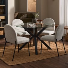 4 Seater Charlie Glass Dining Table & Herb Chair Set