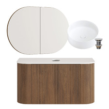 Nomad 900mm Walnut Wall Hung Vanity with Round Basin & Shaving Cabinet Package