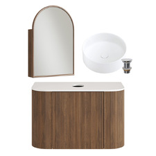 Nomad 750mm Walnut Wall Hung Vanity with Round Basin & Shaving Cabinet Package