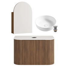 Nomad 750mm Walnut Wall Hung Vanity with Cosmo Basin & Shaving Cabinet Package