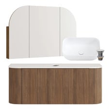 Nomad 1200mm Walnut Wall Hung Vanity with Rectangular Basin & Shaving Cabinet Package