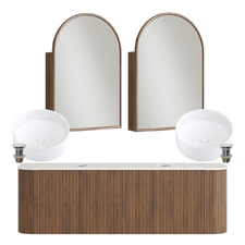 Nomad 1500mm Walnut Wall Hung Vanity with Round Basin & Shaving Cabinet Package