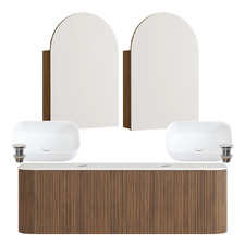 Nomad 1500mm Walnut Wall Hung Vanity with Rectangular Basin & Shaving Cabinet Package