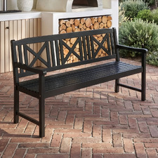 Black Santa Cruz 3 Seater Acacia Wood Outdoor Bench
