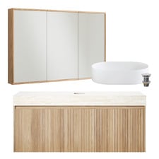 Florence Natural 1200mm Wall Hung Vanity & Shaving Cabinet Package