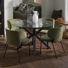 4 Seater Charlie Glass Dining Table & Petra Chair Set