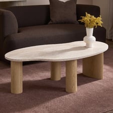 Nikki Freeform Travertine-Look Coffee Table