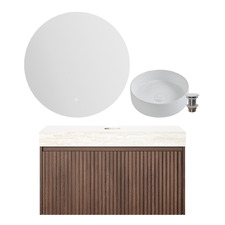 Florence Walnut 900mm Wall Hung Vanity & LED Mirror Package