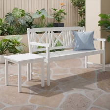 3 Seater White Santa Cruz Acacia Wood Outdoor Bench Set