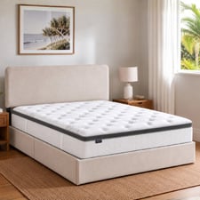 Beige Pauline Bed Frame with Drawers & Luxury Pocket Spring Mattress Set