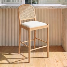 66cm Louie Arched Rattan & Solid Beech Wood Bar Stool