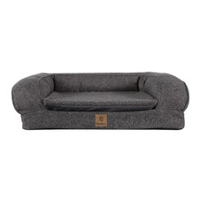 Grey Faux Linen Bolster Dog Sofa Bed