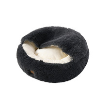 Charcoal Hooded Donut Faux Fur Dog Cave Bed