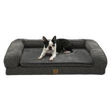 Grey Faux Linen Bolster Dog Sofa Bed