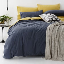 Blue European Vintage Washed Cotton Quilt Cover Set