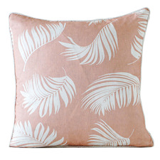 Coral Bold Feather Linen Cushion
