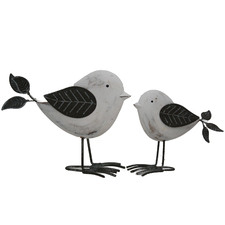 2 Piece Grey Mother & Child Bird Figurine Set