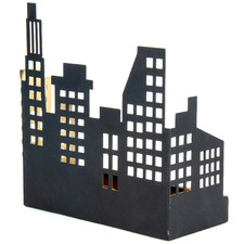 Cityscape Silhouette 2 Slot Metal Candle Holder