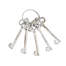 Five Antique White Keys on Ring Ornament