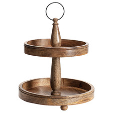 2 Tier Hand-Crafted Mango Wood Cake Stand