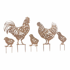 5 Piece Rust Chook Family Garden Stake Set