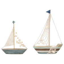 2 Piece Boats with Shells Ornament Set