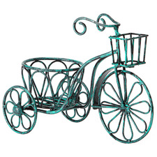 Distressed Aqua Bicycle Iron Planter Stand