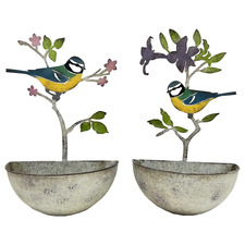 2 Piece Assorted Colourful Birds Wall Planter Set