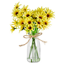 Yellow Fortaleza Faux Chrysanthemum with Glass Vase