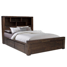 Belinda Acacia Wood Bed with Bookcase & 4 Drawers