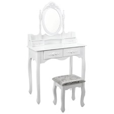 Ornate White Coco Dressing Table & Stool