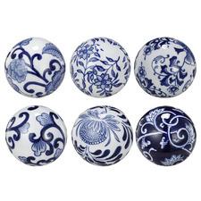 6 Piece Blue & White Ceramic Decorative Orb Set