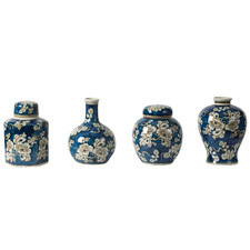4 Piece Blue & White Ceramic Vase Set