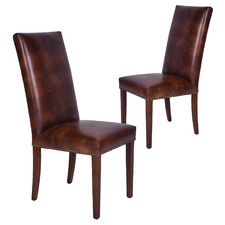 Martin Waxed Leather High Back Dining Chairs (Set of 2)