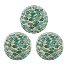 Green & White Ceramic Decorative Ball Ornaments (Set of 3)