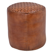 Tan Travie Round Leather Ottoman