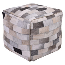 44cm Travie Patch Cowhide Leather Ottoman