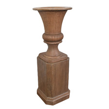 2 Piece Reeded Baluster Mango Wood Vase & Plinth Set