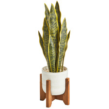 60cm Faux Mother in Law Tongue Plant in Ceramic Pot with Stand