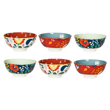 6 Piece Floral Polish 12cm Porcelain Rice Bowl Set
