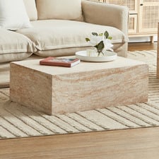 Penelope Rectangular Travertine-Look Coffee Table
