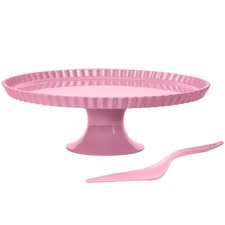 2 Piece Pink Deluxe Cake Stand & Cake Knife Set