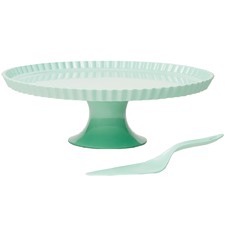 2 Piece White Deluxe Cake Stand & Cake Knife Set