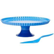 2 Piece White Deluxe Cake Stand & Cake Knife Set