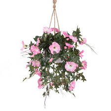 75cm Pink Faux Morning Glory in Hanging Planter