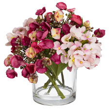 18cm Pink Faux Hydrangea Arrangement with Glass Vase